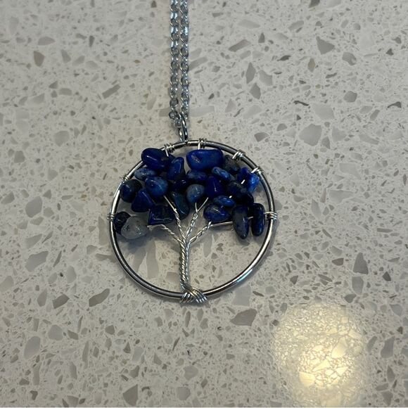 Crushed Stone Silver Color Tree Of Life Necklace - Picture 5 of 10